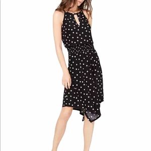 INC Polka Dot Halter Handkerchief-Hem Dress Black S